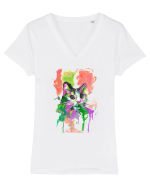 Pisica pictata Tricou mânecă scurtă guler V Damă Evoker