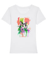 Pisica pictata Tricou mânecă scurtă guler larg fitted Damă Expresser