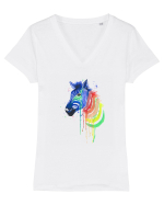 Zebra Tricou mânecă scurtă guler V Damă Evoker