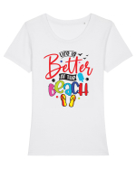 Life Is Better At The Beach Tricou mânecă scurtă guler larg fitted Damă Expresser
