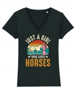 Just A Girl Who Loves Horses Tricou mânecă scurtă guler V Damă Evoker