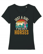 Just A Girl Who Loves Horses Tricou mânecă scurtă guler larg fitted Damă Expresser