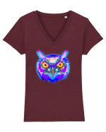Skull Neon Owl Tricou mânecă scurtă guler V Damă Evoker