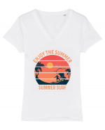 Enjoy The Summer Surf Sunset Tricou mânecă scurtă guler V Damă Evoker