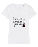 LOVE is the Key - Don't Give Up Tricou mânecă scurtă guler V Damă Evoker