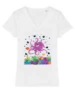 Happy Octopus Tricou mânecă scurtă guler V Damă Evoker