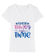 Great Thinks Take Time Tricou mânecă scurtă guler V Damă Evoker