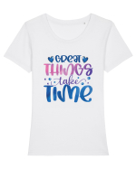 Great Thinks Take Time Tricou mânecă scurtă guler larg fitted Damă Expresser