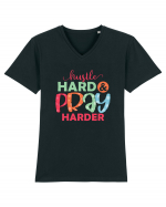 Hustle Hard Pray Harder Tricou mânecă scurtă guler V Bărbat Presenter
