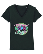 Pray More Worry Less Tricou mânecă scurtă guler V Damă Evoker
