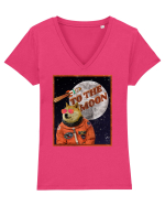 To The moon  Dogecoin Astronaut  Tricou mânecă scurtă guler V Damă Evoker
