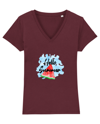 Summer Breeze - Watercolor Hello Summer Watermelon (Pepene) Burgundy