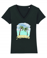 Summer Breeze - Watercolor Paradise Palmtrees (Palmieri) Tricou mânecă scurtă guler V Damă Evoker
