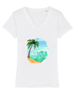 Summer Breeze - Watercolor  Wave (Val) Tricou mânecă scurtă guler V Damă Evoker