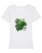 Summer Breeze - Watercolor Tropical Leaves (Frunze Tropicale) Tricou mânecă scurtă guler larg fitted Damă Expresser