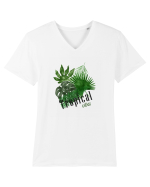 Summer Breeze - Watercolor Tropical Leaves (Frunze Tropicale) Tricou mânecă scurtă guler V Bărbat Presenter