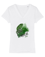 Summer Breeze - Watercolor Tropical Leaves 2 (Frunze Tropicale) Tricou mânecă scurtă guler V Damă Evoker