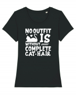 No outfit is without complete cat hair Tricou mânecă scurtă guler larg fitted Damă Expresser