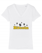 Bitcoin Tricou mânecă scurtă guler V Damă Evoker