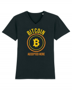 Bitcoin Accepted Here Tricou mânecă scurtă guler V Bărbat Presenter