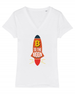 Bitcoin To The Moon Tricou mânecă scurtă guler V Damă Evoker