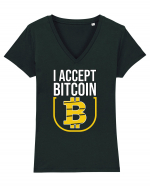 I Accept Bitcoin Tricou mânecă scurtă guler V Damă Evoker