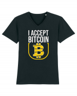 I Accept Bitcoin Tricou mânecă scurtă guler V Bărbat Presenter