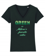 Green is Nature's favorite color Tricou mânecă scurtă guler V Damă Evoker