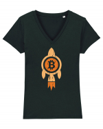 Bitcoin Rocket Tricou mânecă scurtă guler V Damă Evoker