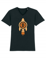 Bitcoin Rocket Tricou mânecă scurtă guler V Bărbat Presenter