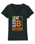 Eat Sleep Bitcoin Tricou mânecă scurtă guler V Damă Evoker