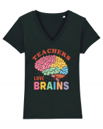 Teachers Love Brains Tricou mânecă scurtă guler V Damă Evoker