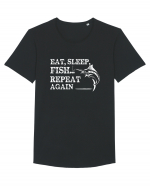 Eat Sleep Fish Repeat Tricou mânecă scurtă guler larg Bărbat Skater