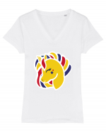 Unicorn Patriotic Tricolor Tricou mânecă scurtă guler V Damă Evoker