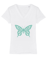 Fluture Dantela Tricou mânecă scurtă guler V Damă Evoker