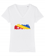 Romania skyline Tricou mânecă scurtă guler V Damă Evoker