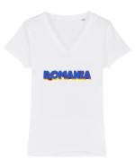 Romania 3D text Tricou mânecă scurtă guler V Damă Evoker