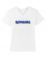 Romania 3D text Tricou mânecă scurtă guler V Bărbat Presenter