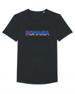 Romania 3D text Tricou mânecă scurtă guler larg Bărbat Skater