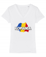 Romania Harta Tricou mânecă scurtă guler V Damă Evoker