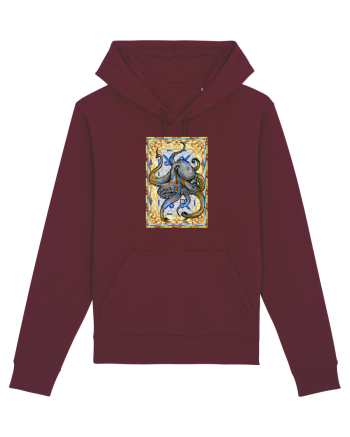 Octopus on stained glass Burgundy