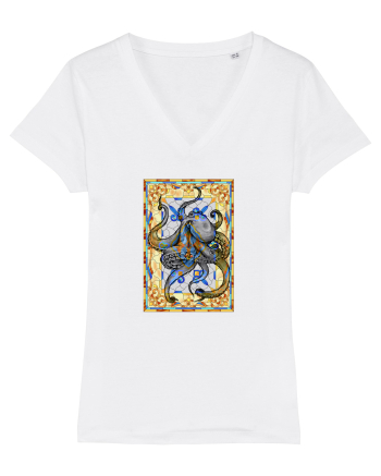 Octopus on stained glass White