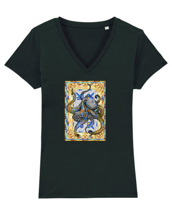 Octopus on stained glass Black