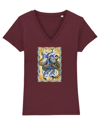 Octopus on stained glass Burgundy
