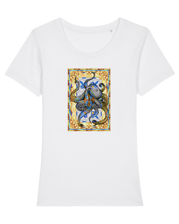 Octopus on stained glass White