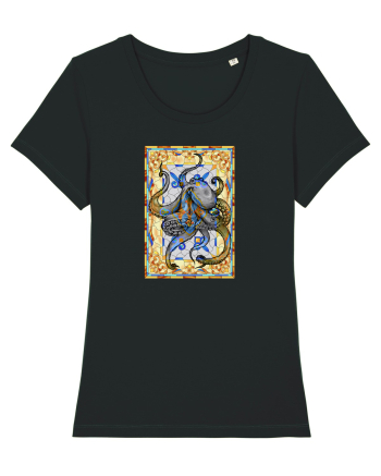 Octopus on stained glass Black