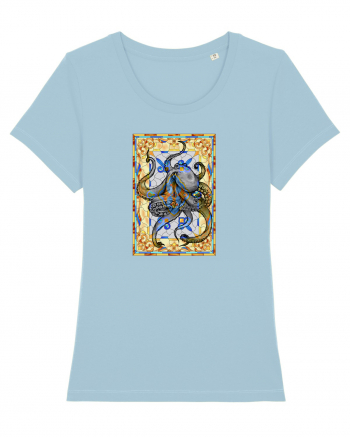 Octopus on stained glass Sky Blue