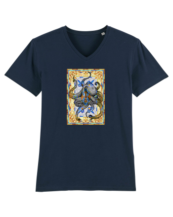 Octopus on stained glass French Navy