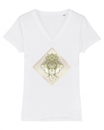 Golden Elephant Mandala  White