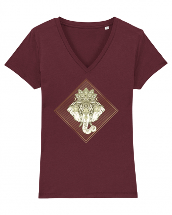 Golden Elephant Mandala  Burgundy